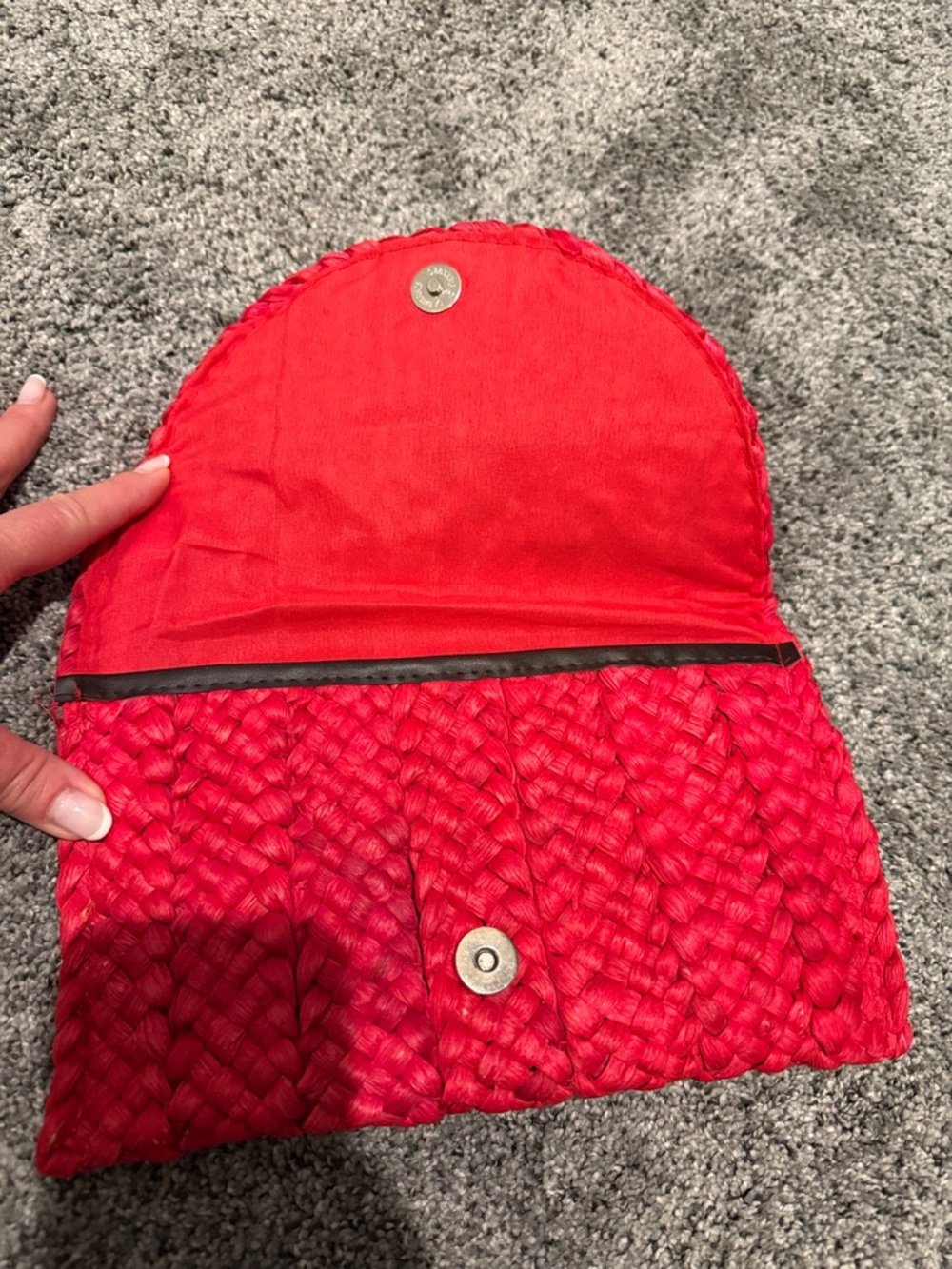 Red Woven Straw Clutch Bag - Women